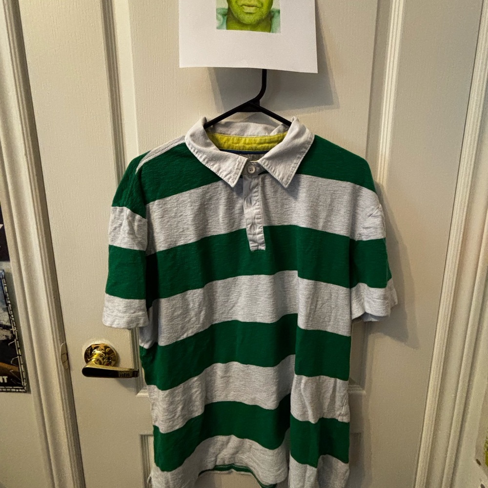 DKNY Polo in Green and Gray Stripes